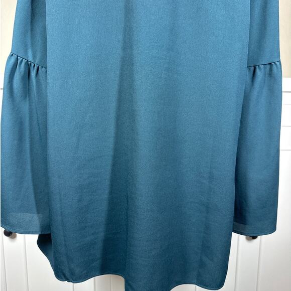 Boden Bell Sleeve Blouse Boho Keyhole Neck Flowy Relaxed Teal Green W0196 Sz 14 - Picture 10 of 14